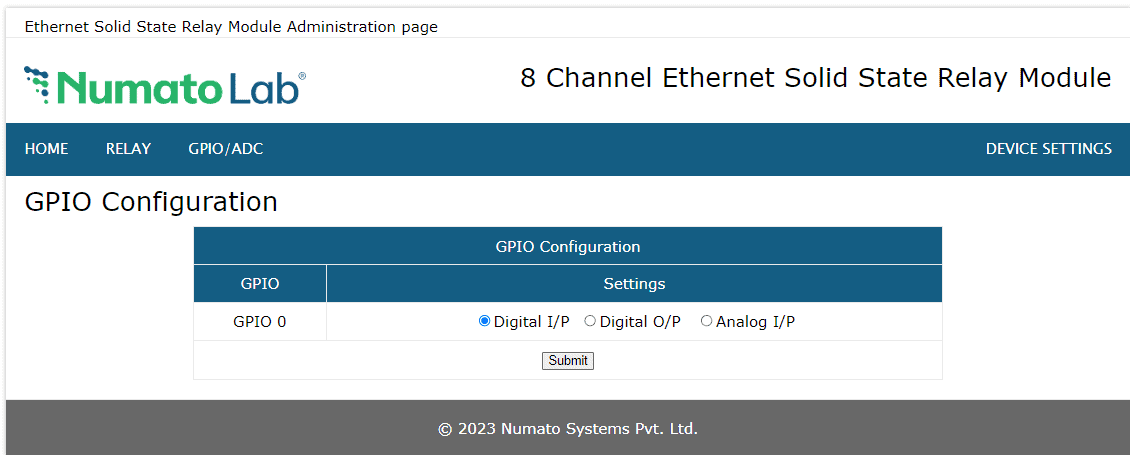 8 Channel Ethernet SS GPIO Input Configuration